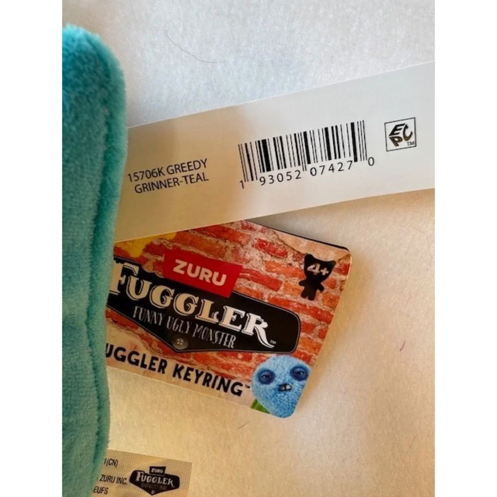 Mini Fuggler Plush Clip-On Keyring GREEDY GRINNER TEAL Ugly Silly Keychain‎ Gift